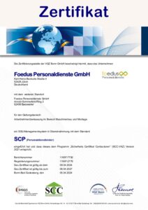 Zertifikat VQZ Bonn Foedus Personaldienste GmbH SCP – DE